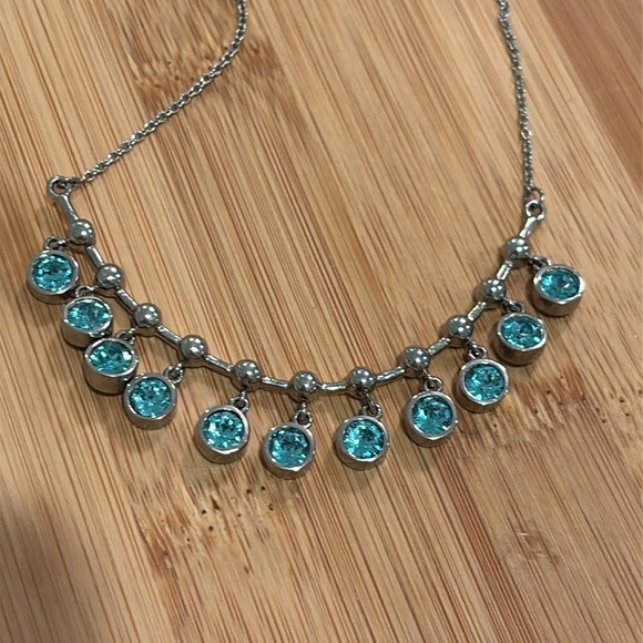 NWT Swarovski Silver Necklace with Aqua Crystals - Picture 8 of 8